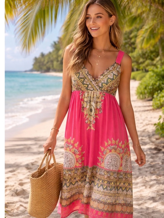 INC International Concepts Dresses & Skirts - INC International Concepts Pink and Gold Patterned Midi Dress